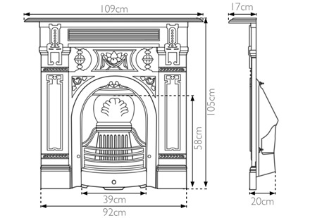 large Victorian cast iron combination fireplace measurements