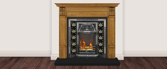 fireplace and fire surround in room