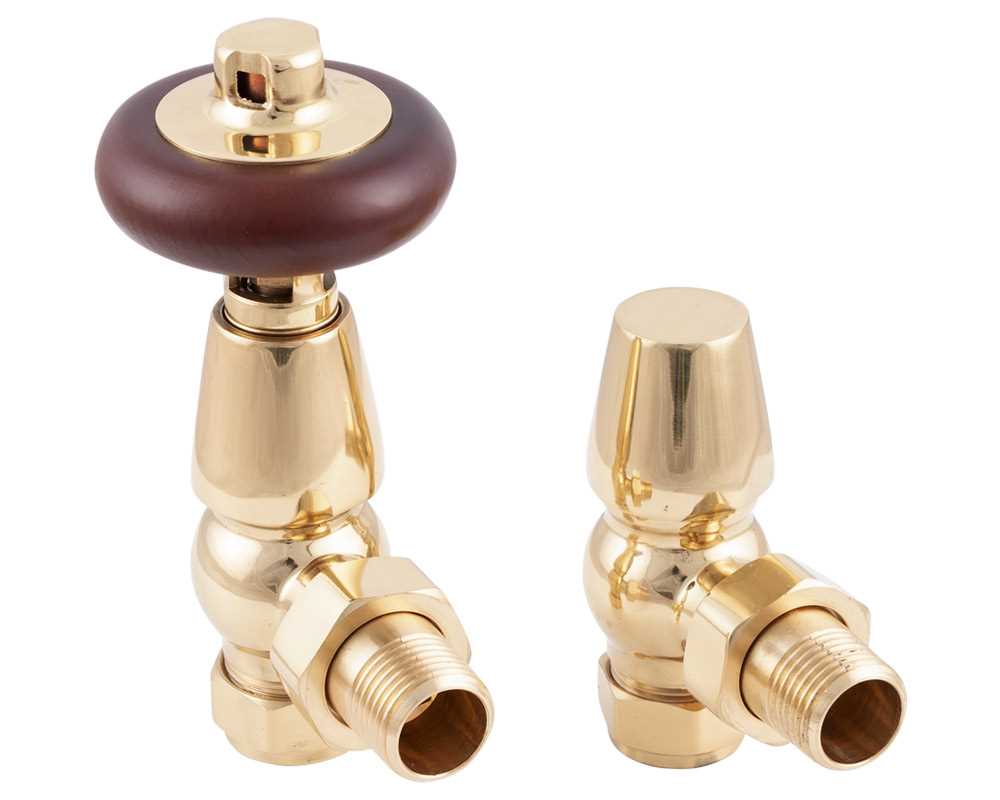 thermostatic Kingsgrove radiator valves in brass close up