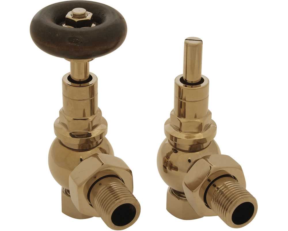 manual cast iron radiator valve in brass finish detail