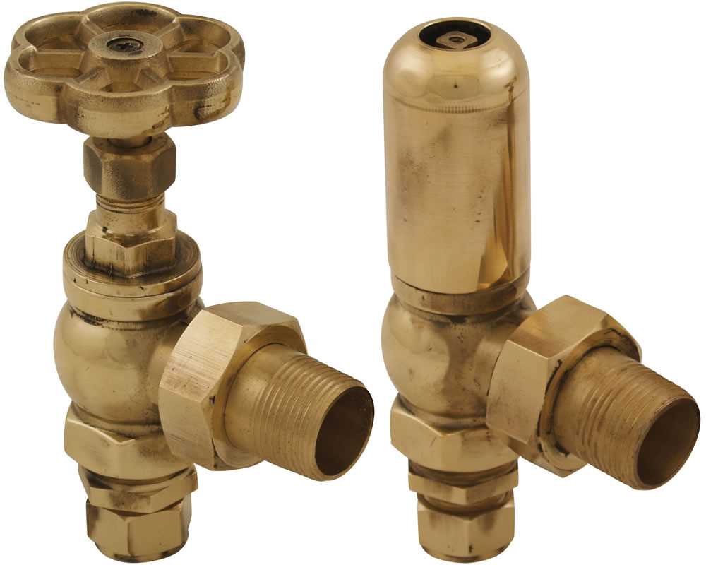 manual section radiator valve in brass close up