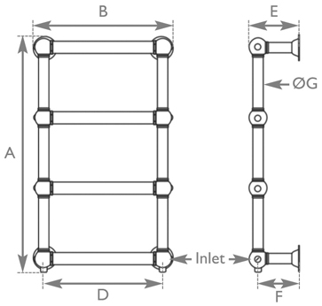 colossus steel towel rail in nickel finish measurements