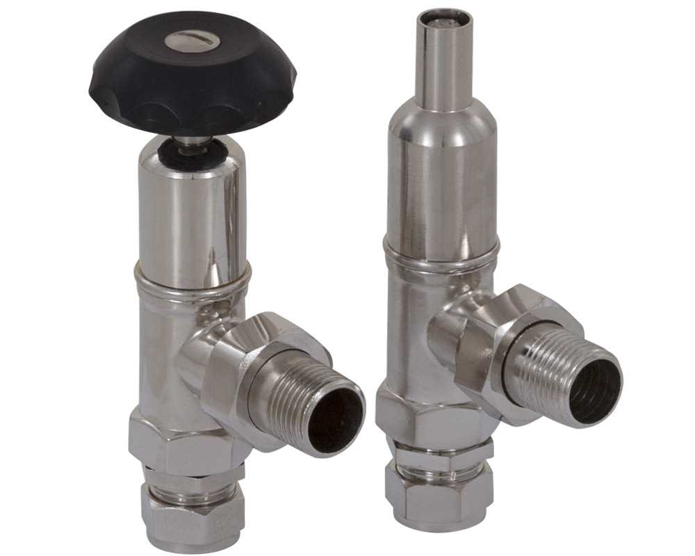 Telford radiator valves in satin nickel finish