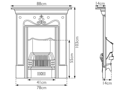 Tulip cast iron fireplace measurements