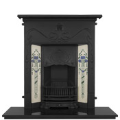 Valentine cast iron combination fireplace with decorative tiles in black