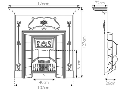 Verona cast iron combination fireplace measurements