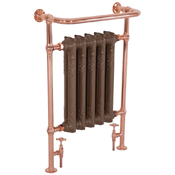 steel towel rail in copper finish with integral cast iron radiator