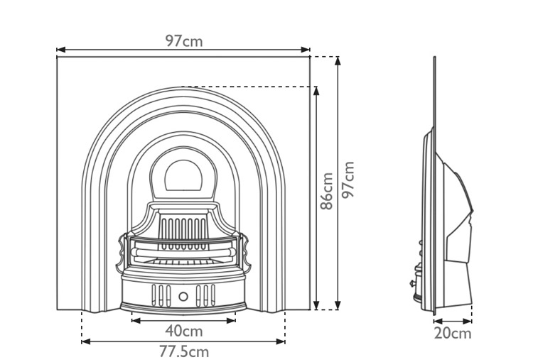 Coleby cast iron fireplace insert measurements