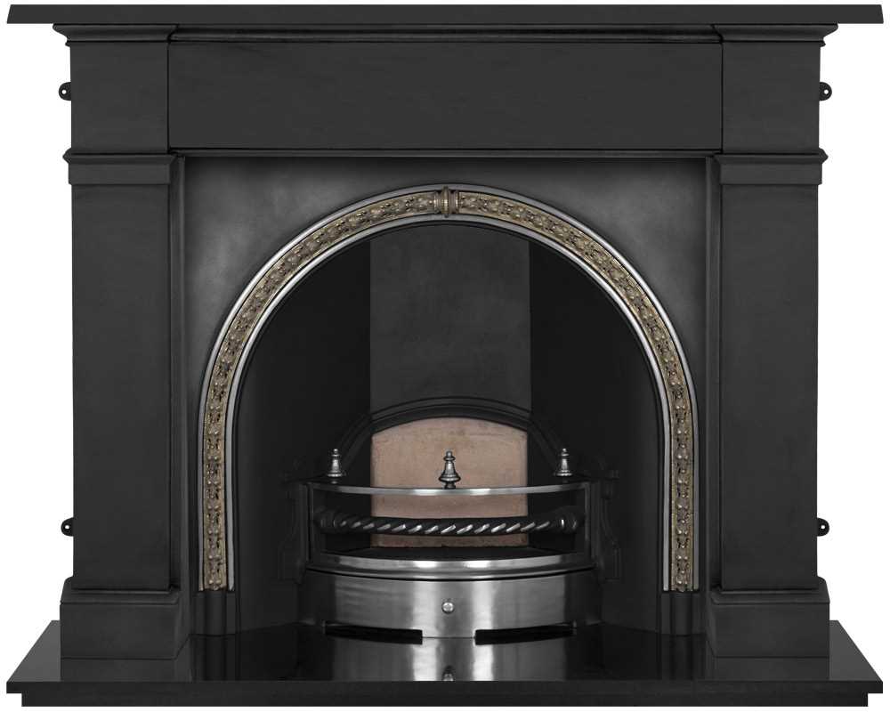 Kensington cast iron fireplace insert with brass trim finish