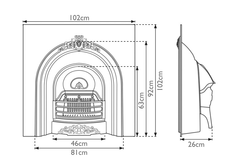 Prince fireplace insert measurements