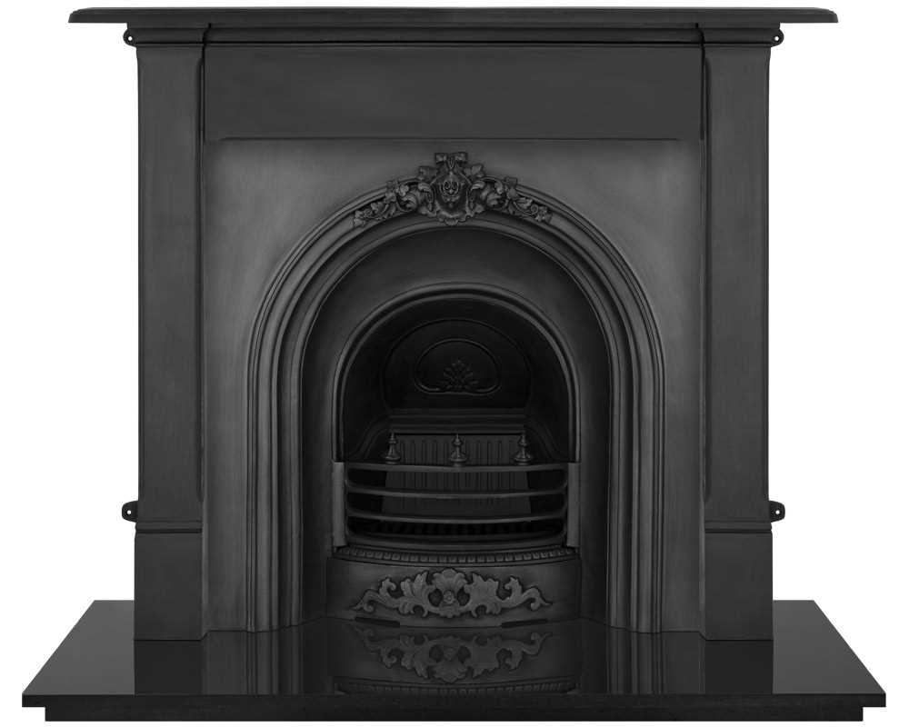 Prince fireplace insert in black with cast iron fireplace surround