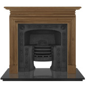 Queensferry cast iron hob grate in black with wooden surround