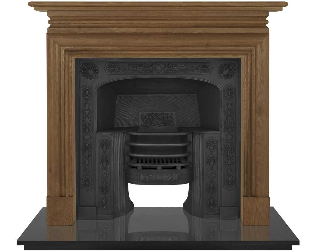 Queensferry cast iron hob grate in black with wooden surround