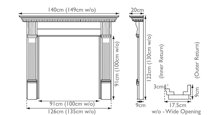 Corbel wooden fire surround measurements