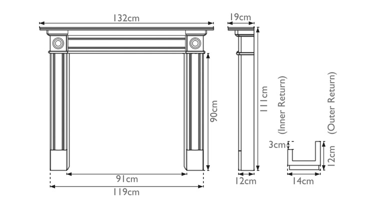 Derry wooden fire surround measurements