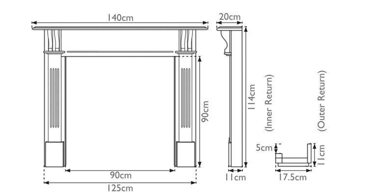 Earlswood wooden fire surround measurements