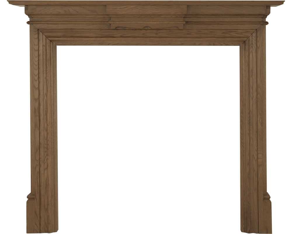 Grand wooden fireplace surround in waxed solid oak