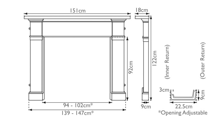 Somerset cast iron fireplace surround measurements