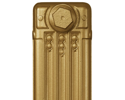 Deco cast iron radiator section in Roberson brass