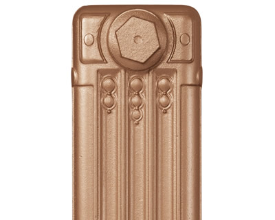 Deco cast iron radiator section in Roberson imperial gold
