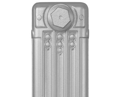 Deco cast iron radiator section in Roberson solid silver