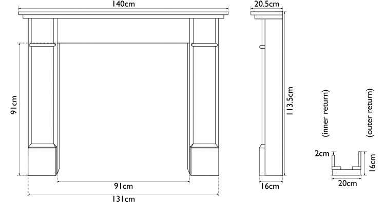 Berrington wooden fire surround measurements