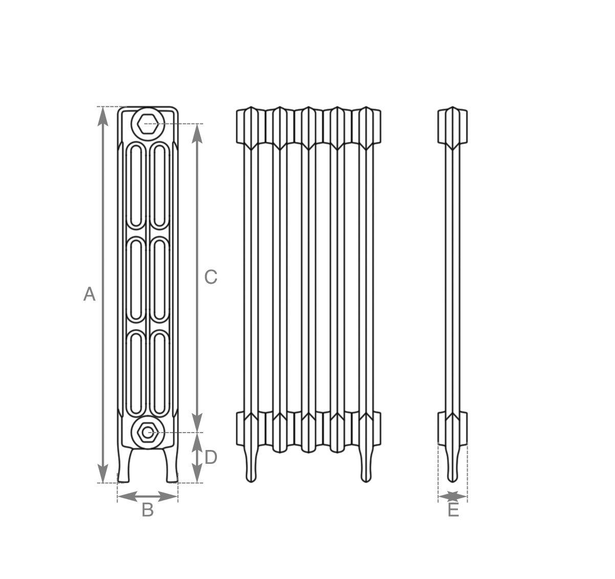 Victorian 3 column cast iron radiator measurements