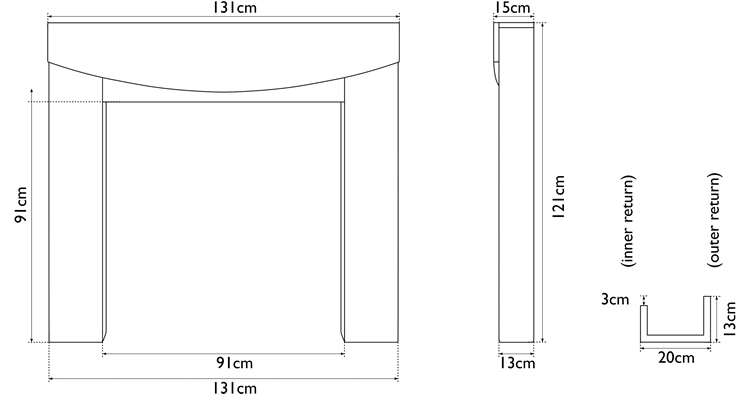 Hardwick wooden fireplace surround measurements