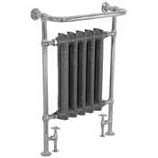 Wilsford steel towel rail in chrome finish with integral cast iron radiator