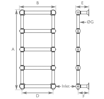 colossus steel towel rail in copper finish measurements