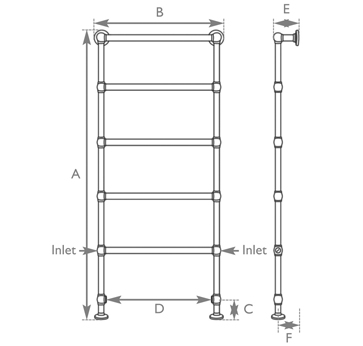 Winthorpe steel towel rail in copper finish measurements