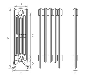 Rathmell 4 Column Cast Iron Radiator Technical