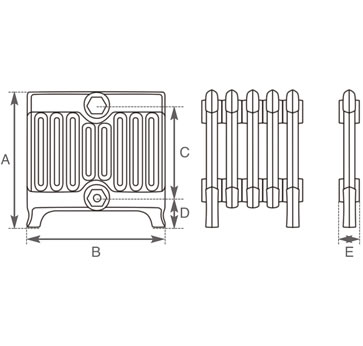 Victorian 9 Column Cast Iron Radiator Technical