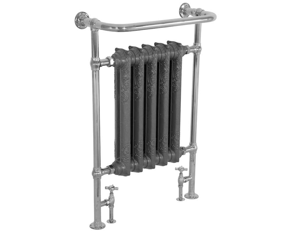 Wilsford steel towel rail in chrome finish with integral cast iron radiator