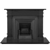 Royal narrow cast iron fireplace insert on granite hearth