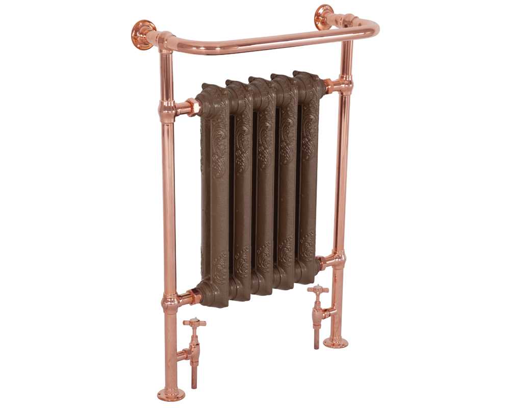 steel towel rail in copper finish with integral cast iron radiator