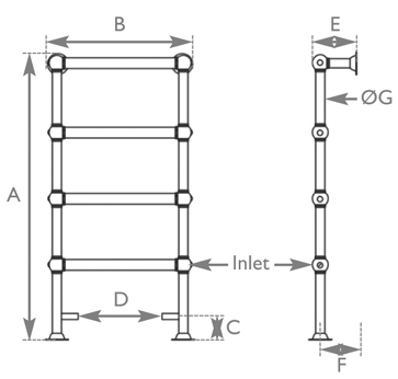 colossus steel towel rail in nickel finish measurements