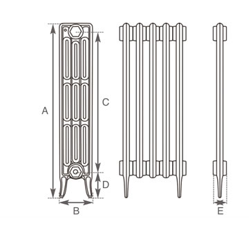 Victorian 4 Column Cast Iron Radiator Technical