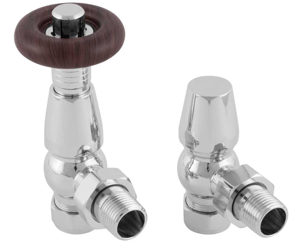 thermostatic Kingsgrove radiator valves in chrome close up