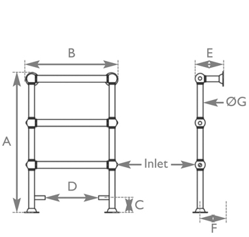 colossus steel towel rail in chrome finish measurements