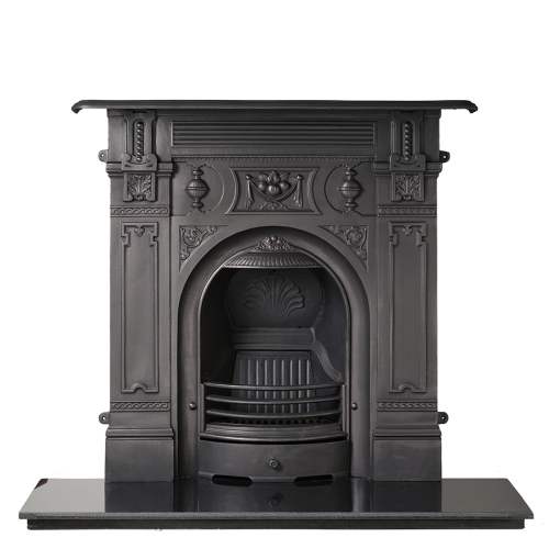 Victorian Large Combination Fireplace In Black Finish Range